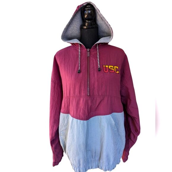 Vintage USC Trojans Anorak Jacket with Side Zippers Maroon and Gray Size Medium - Picture 1 of 11